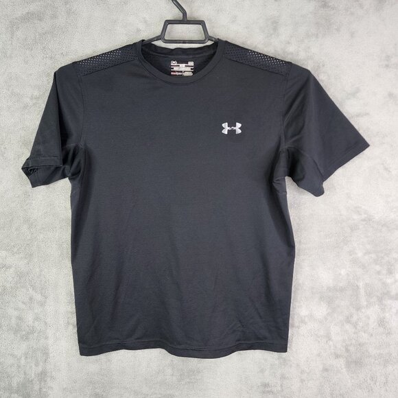Mens Black Under Armour Fitted HeatGear Shirt Crew Neck Short Sleeve Size L - Picture 2 of 8